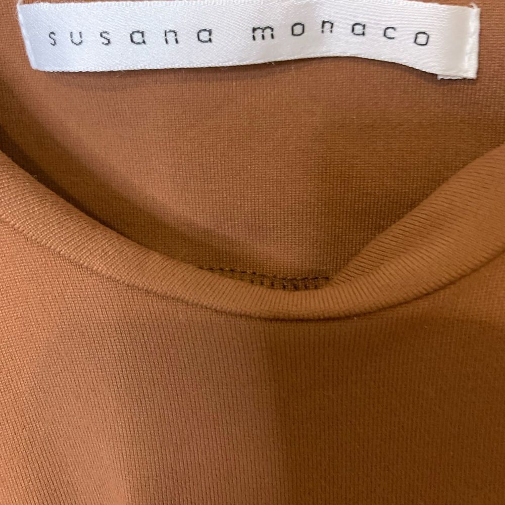NWT SUSANA MONACO BROWN RUFFLED SPAGHETTI STRAPS MINI DRESS. Size Medium - Picture 5 of 6